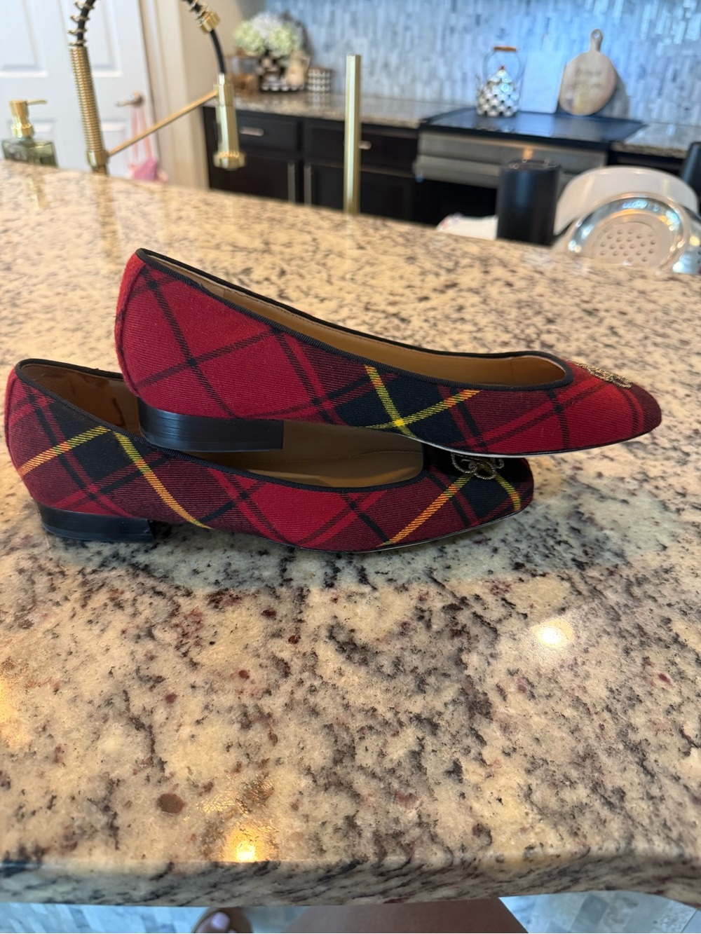 Ralph Lauren Red Plaid Embroidered Monogram Flats - Picture 4 of 9